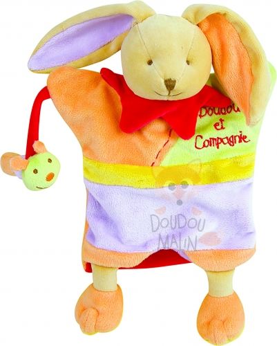  petit lapin marionnette et sa chenille orange rouge violet vert jaune 